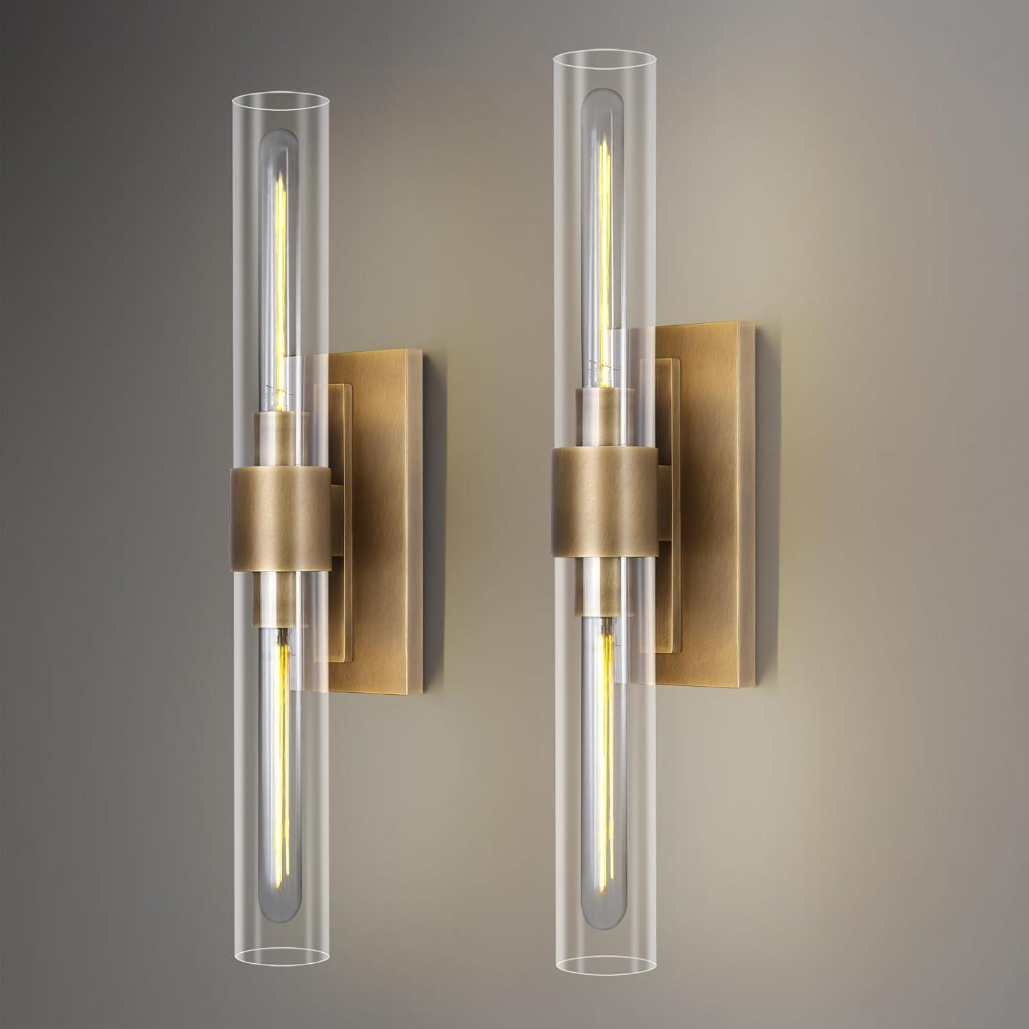 Mailus Wall Sconces, 22.8" Industrial-Chic Dual Glass Cylinder Wall Sconce(Set of 2)