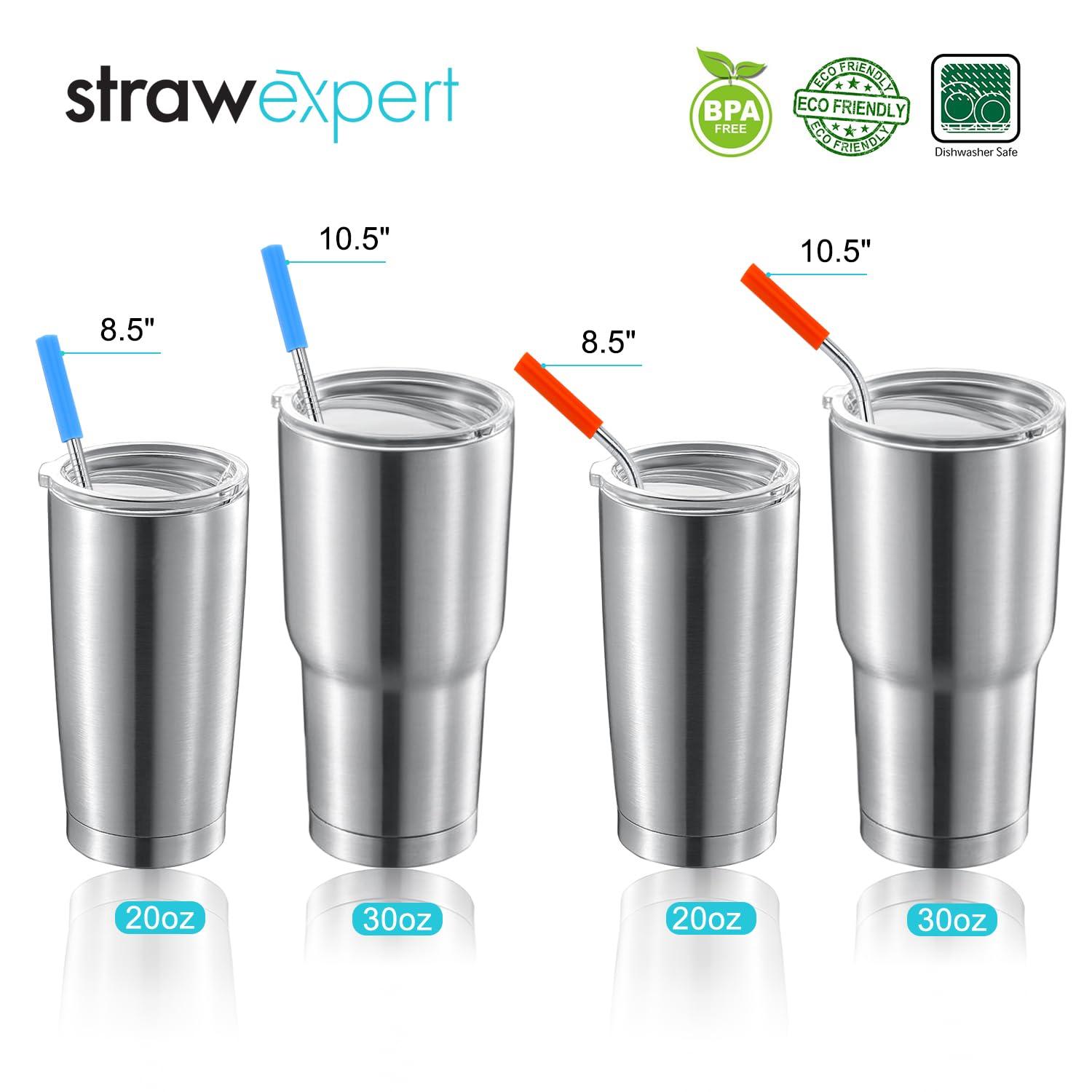 Set of 16 Reusable Stainless Steel Straws with Travel Case Cleaning Brush Silicone Tips Eco Friendly Extra Long Metal Straws Drinking for 20 24 30 oz Fit Yeti Tervis Rtic Tumbler (Silve) r