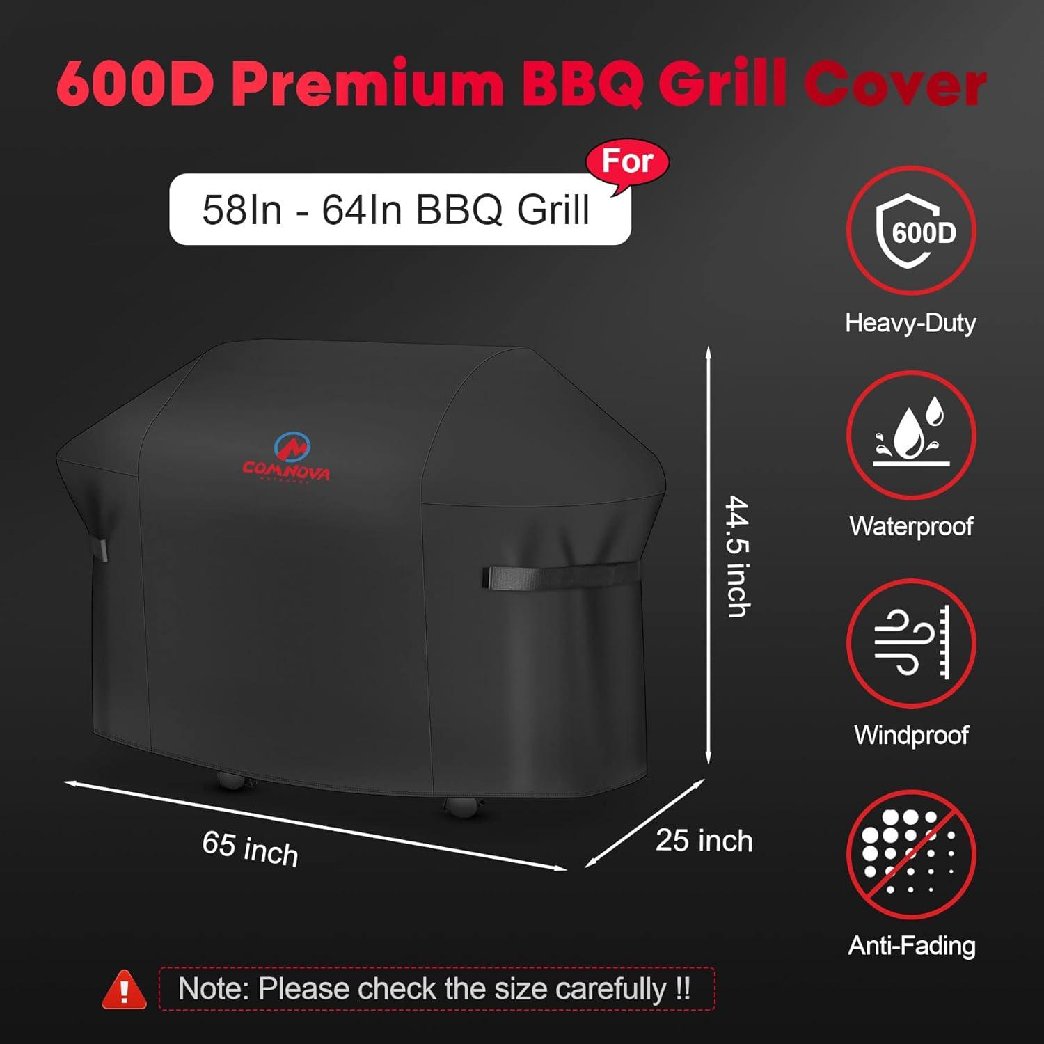 BBQ Grill Cover, 65" Waterproof Barbecue Cover, 420D Oxford Cloth Gas Grill Cover - UV & Fade Resistant, Rip-Proof, for Weber, Brinkmann, Char Broil, Holland