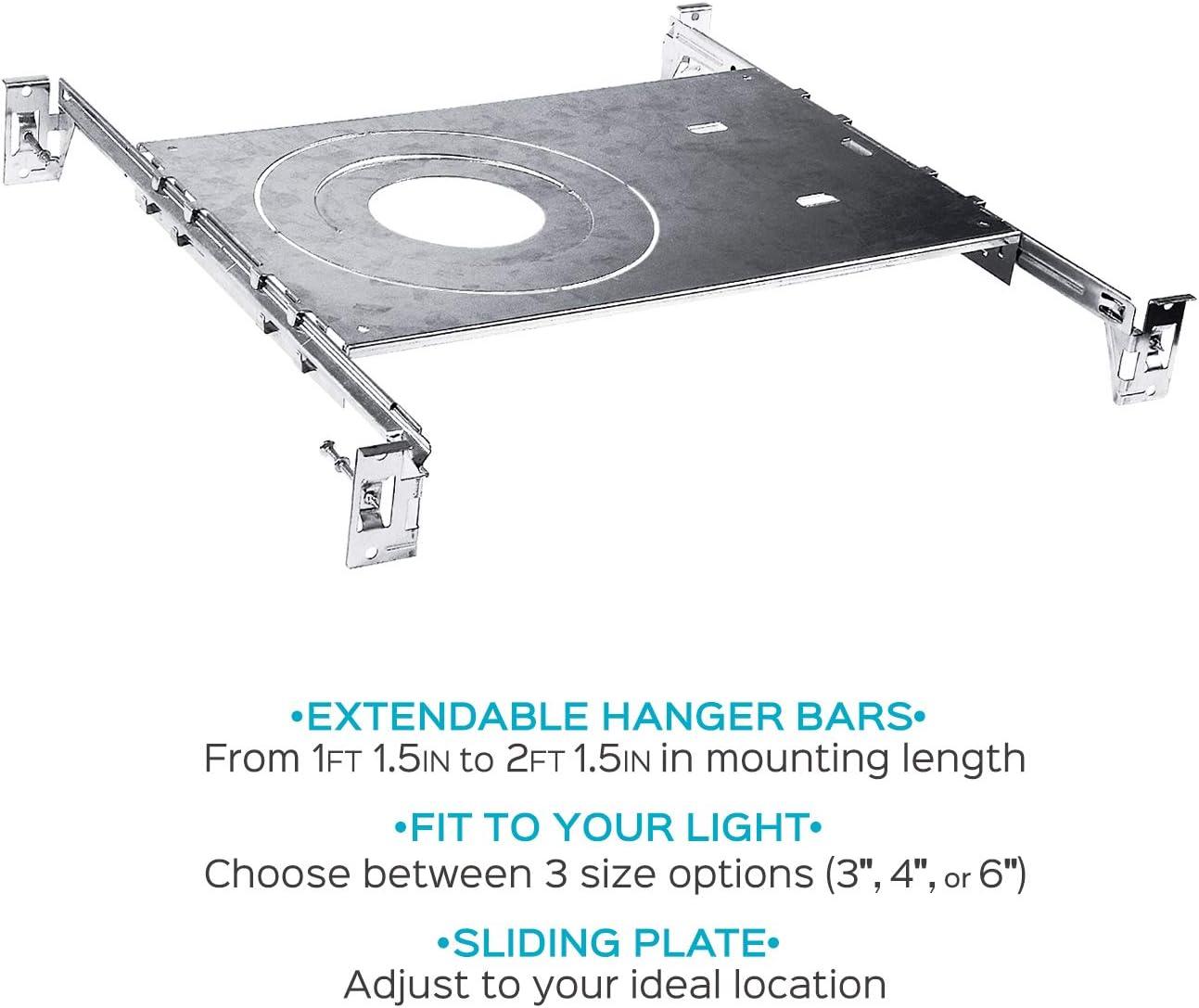 Luxrite Mounting Plate, 3-4-6 Inch LED Recessed Lighting Kits, Extendable Hanger Bars, ETL Listed 6-Pack