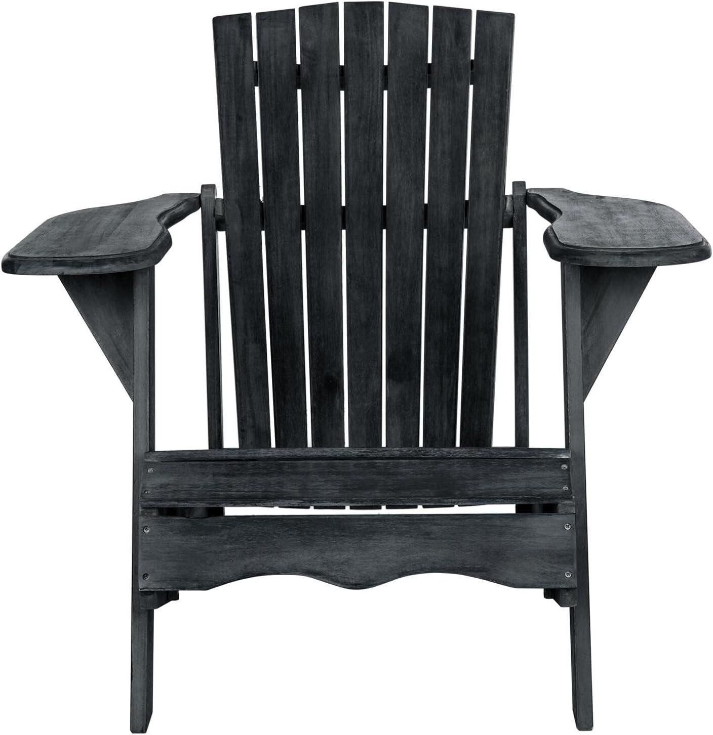 Transitional Black Acacia Wood Arm Chair with Wide Armrests