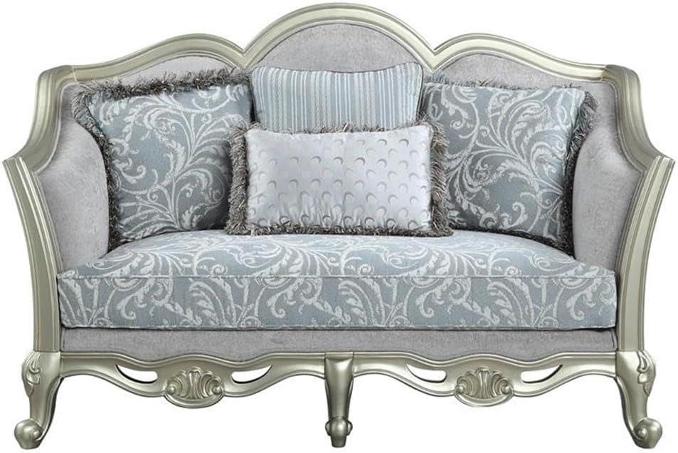 66" Qunsia Sofa Light Gray Linen & Champagne Finish - Acme Furniture: Leather Upholstery, Wood Frame, No Assembly Required