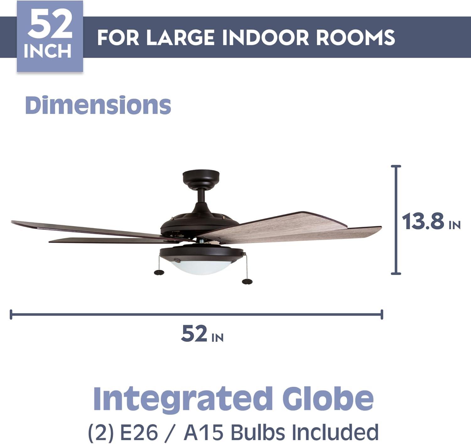 Prominence Home Bolivar 52" Bronze Ceiling Fan with 5 Blades, Integrated LED Light Kit, Pull Chains & Reverse Airflow