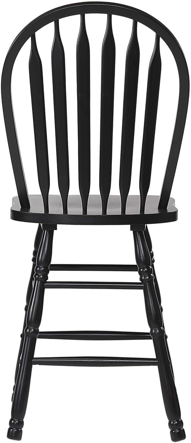 HomeStock Arrowback Retro Relaxation 24" Barstool , Distressed Black Solid Wood Counter Height Stool , Set Of 2