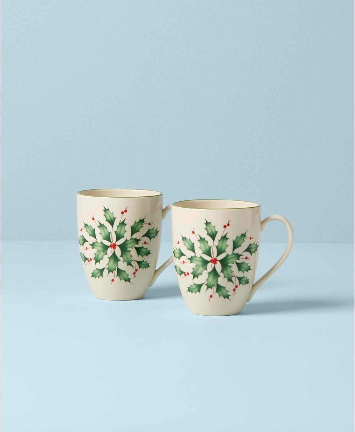 Lenox Festive Holly and Berry Ceramic Mug Set