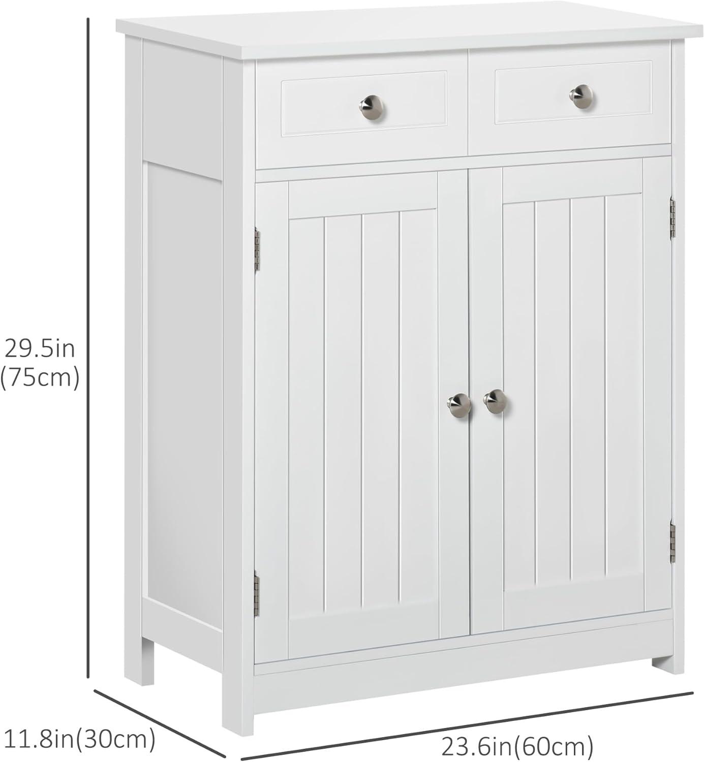 kleankin Freestanding Bathroom Storage Cabinet Organizer Floor Tower with 2 Doors, 2 Drawers and Adjustable Shelf