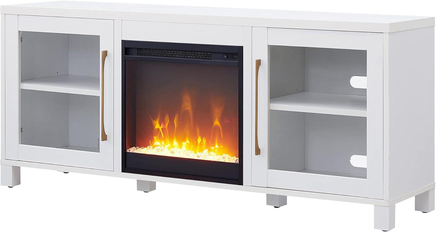 Evelyn&Zoe Quincy Rectangular TV Stand with Crystal Fireplace for TV's up to 65", White