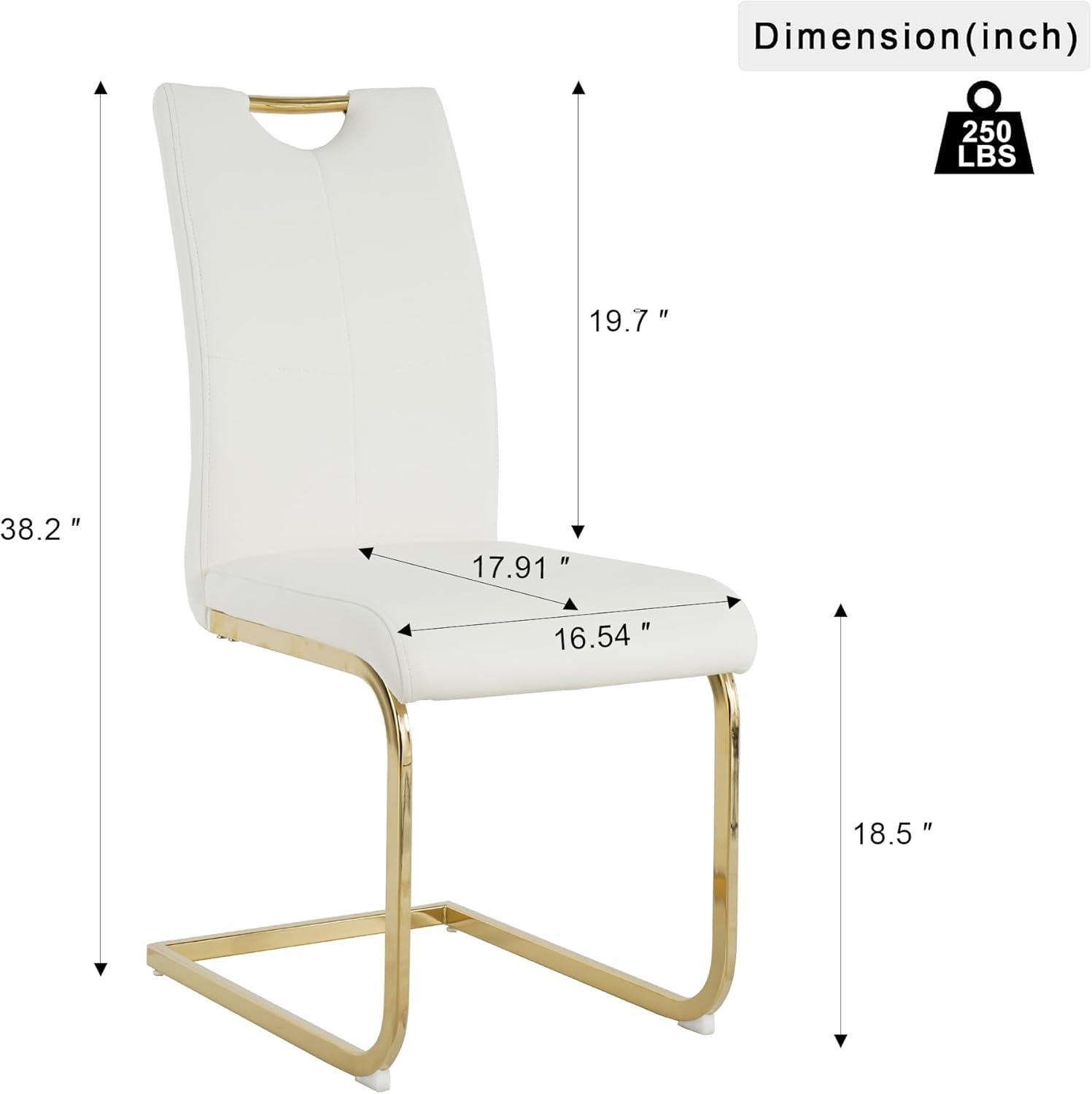 Modern White PU Leather Dining Set with Gold Base and Glass Top