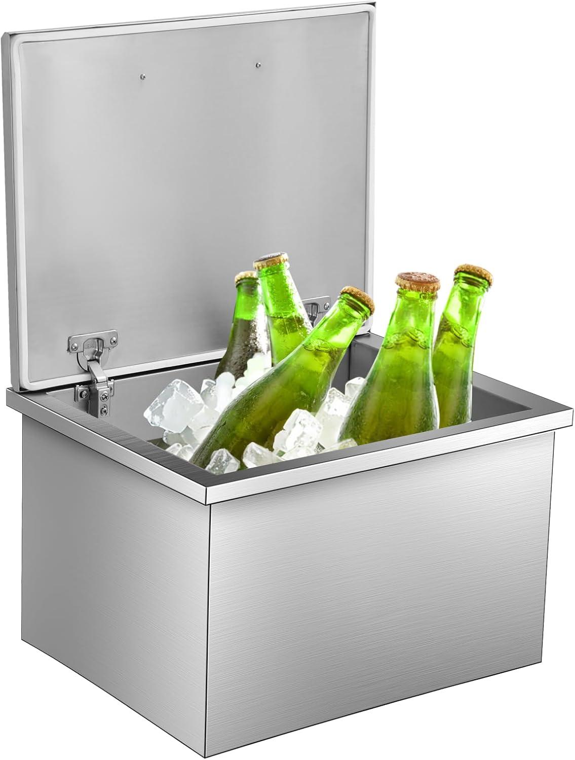 Stainless Steel 46.7QT Drop-In Ice Chest with Hinged Cover