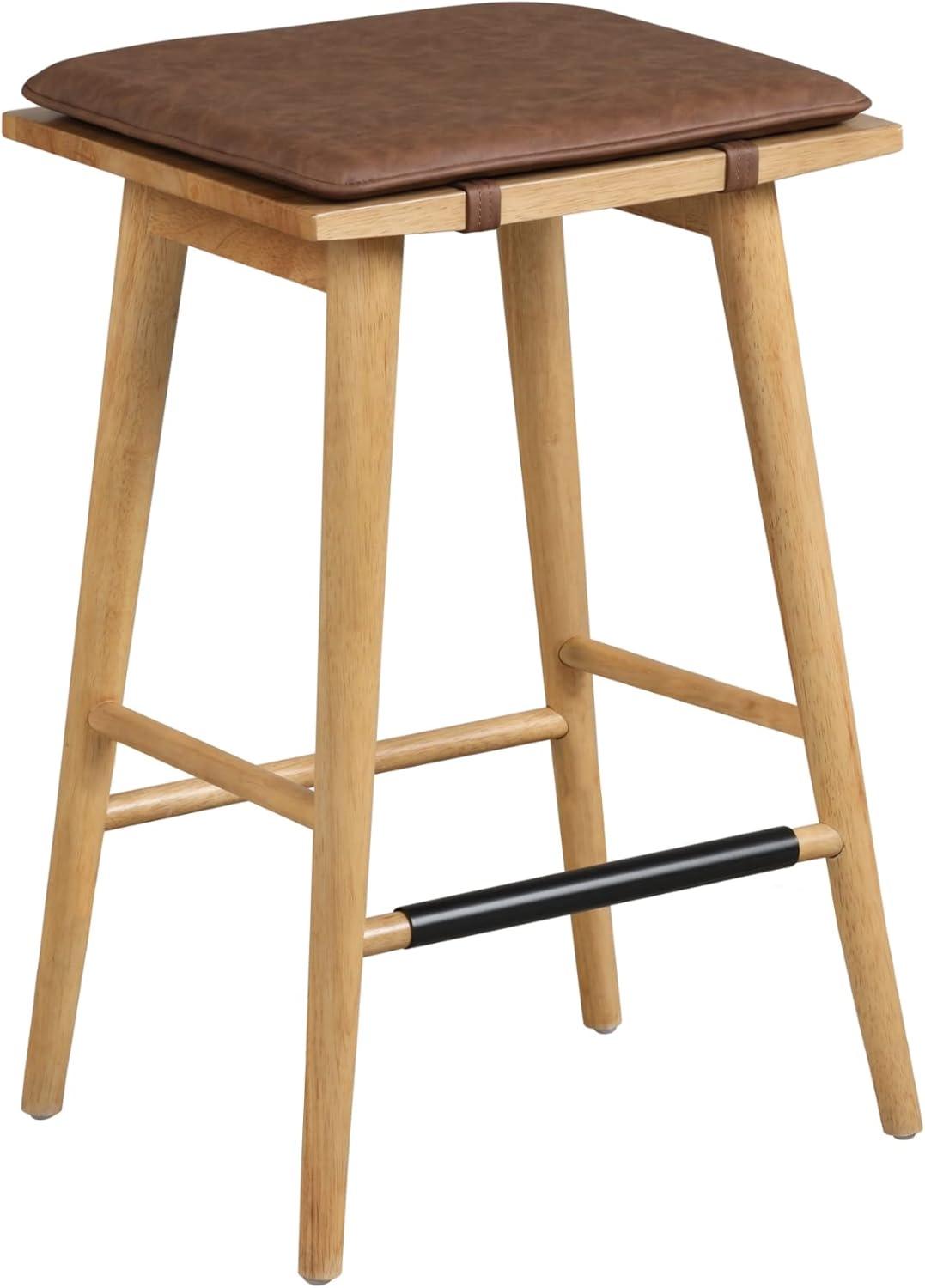 Nathan James Set of 2 Barker Counter Height Barstools Brown Faux Leather