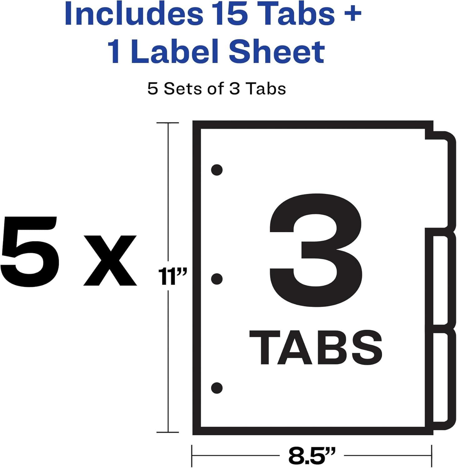 Avery Print & Apply Clear Label Dividers w/White Tabs 3-Tab Letter 5 Sets 11435