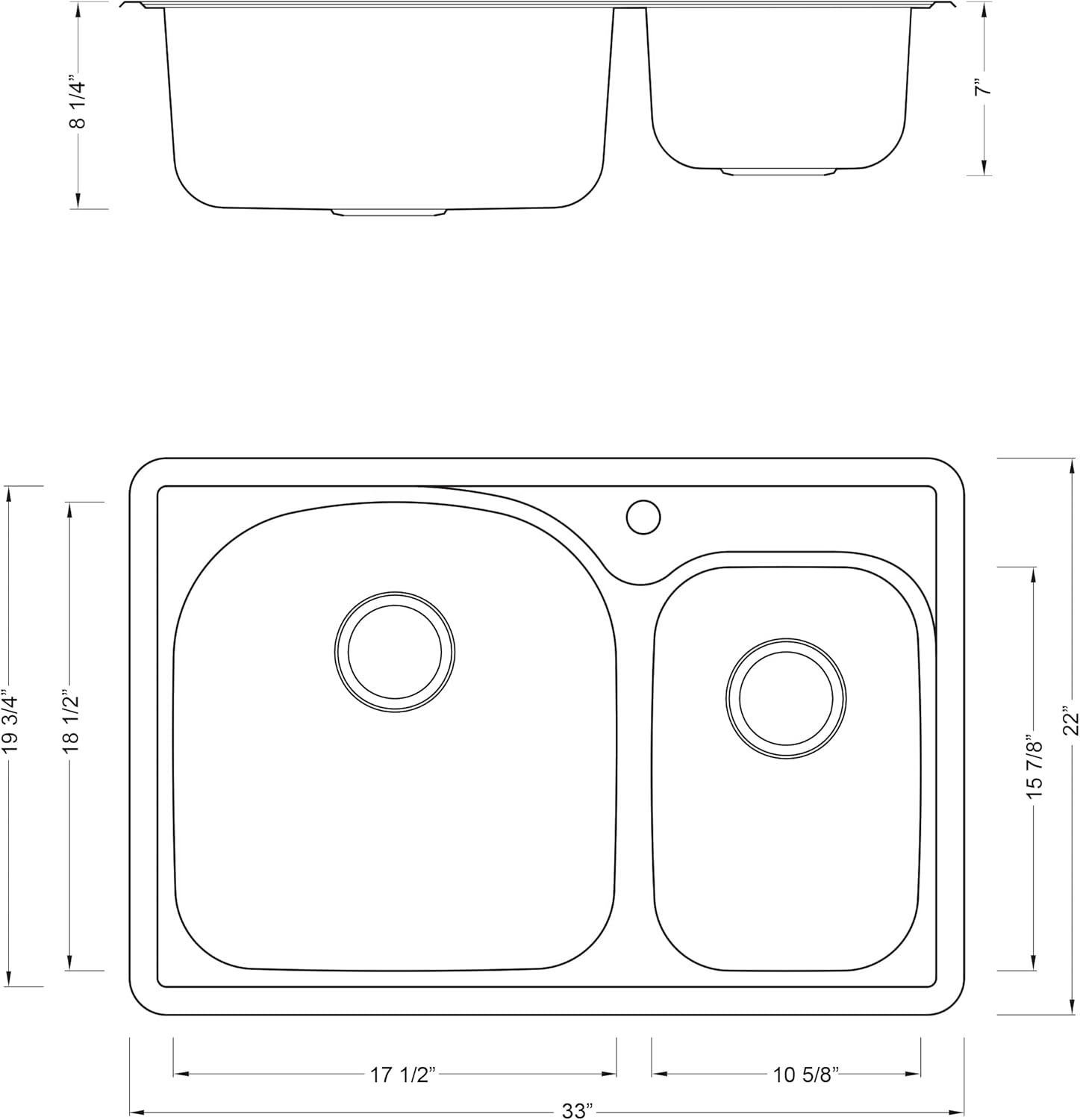 33'' Brushed Stainless Steel Double Bowl Kitchen Sink with Strainer