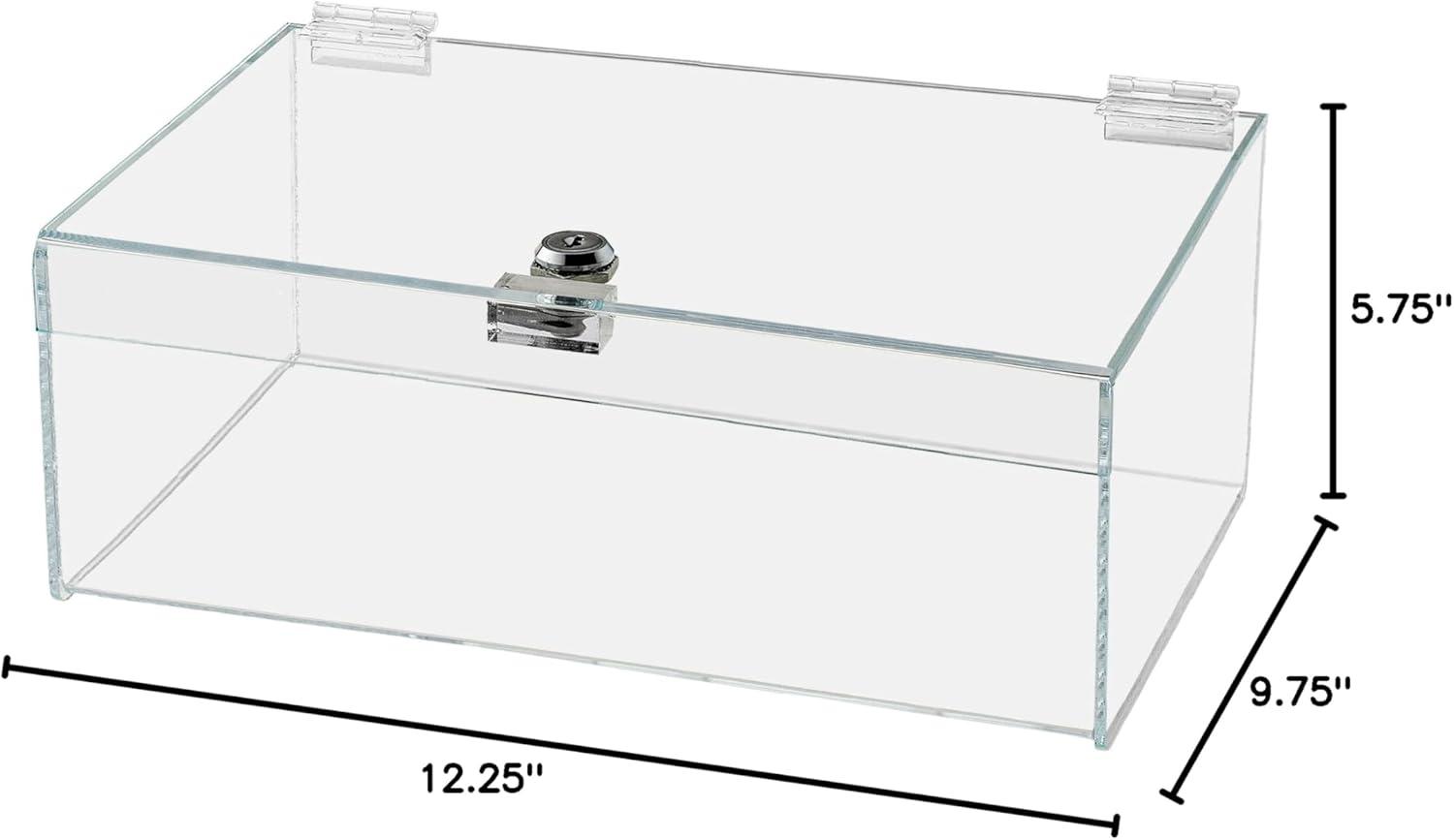 Acrylic Locking Display Case with Keys 12" x 9" x 5" Clear Countertop Rectangular Lucite Tray with Lid for Tradeshows Expos Flea Markets and Swap Meets by Marketing Holders