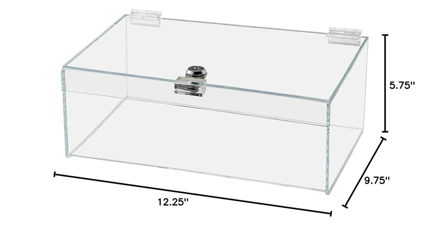Acrylic Locking Display Case with Keys 12" x 9" x 5" Clear Countertop Rectangular Lucite Tray with Lid for Tradeshows Expos Flea Markets and Swap Meets by Marketing Holders