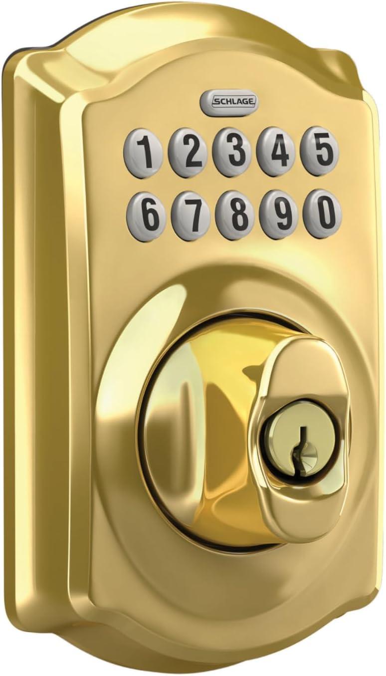 Schlage Be365-Cam Camelot Electronic Keypad Single Cylinder Deadbolt - Brass