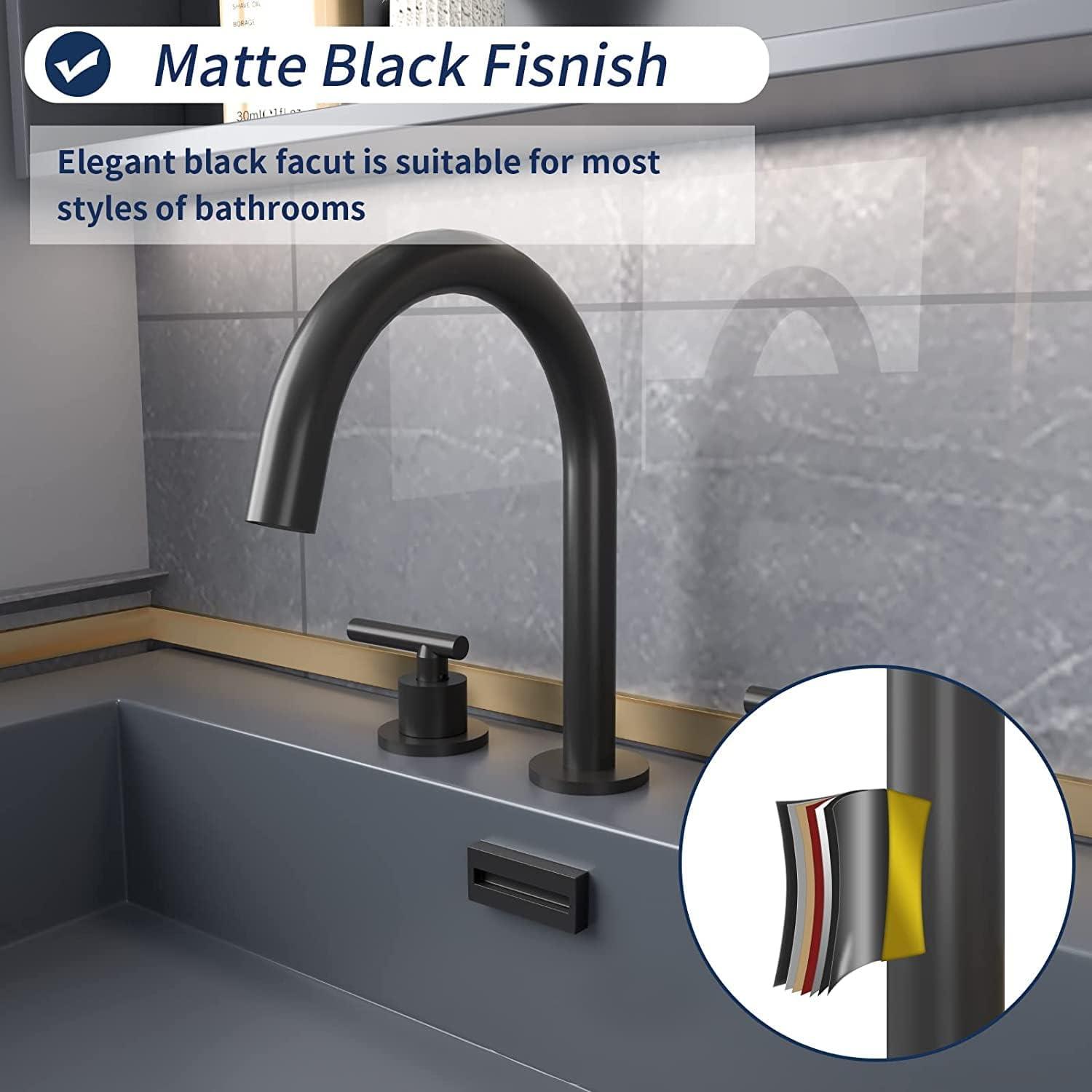 BWE 8 in. Widespread Double Handle Bathroom Faucet With Pop-up Drain Assembly in Matte Black