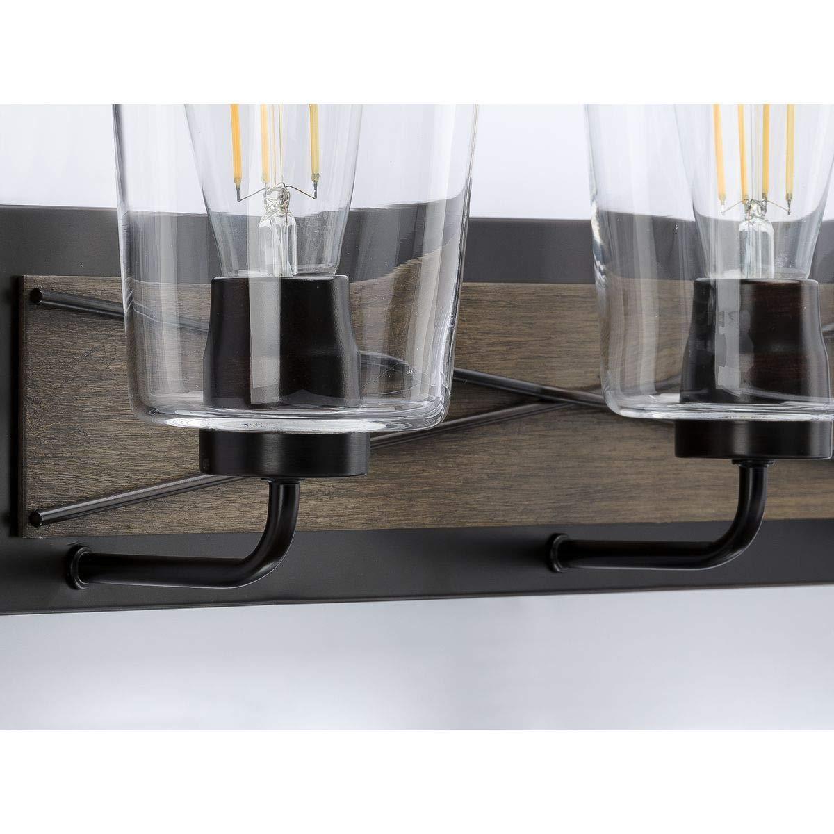 Progress Lighting Briarwood 3-Light Bath Vanity in Antique Bronze with Clear Glass Shades