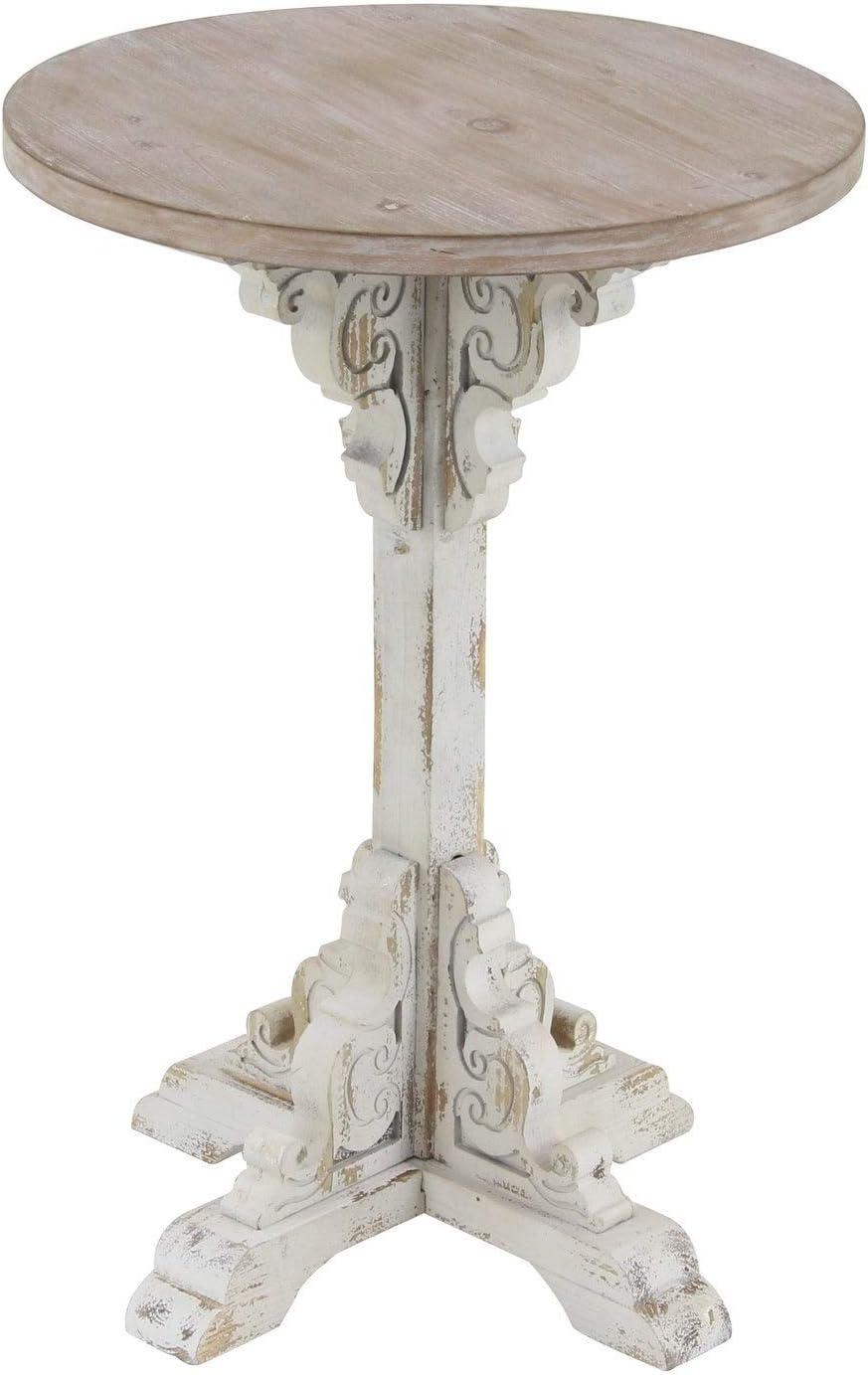 Farmhouse Chinese Fir Accent Table Gray - Olivia & May: Pedestal, Indoor Use, Round Shape