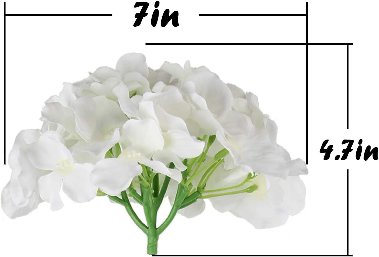 Flojery Silk Hydrangea Heads Artificial Flowers Heads with Stems for Home Wedding Decor,Pack of 10 (White)