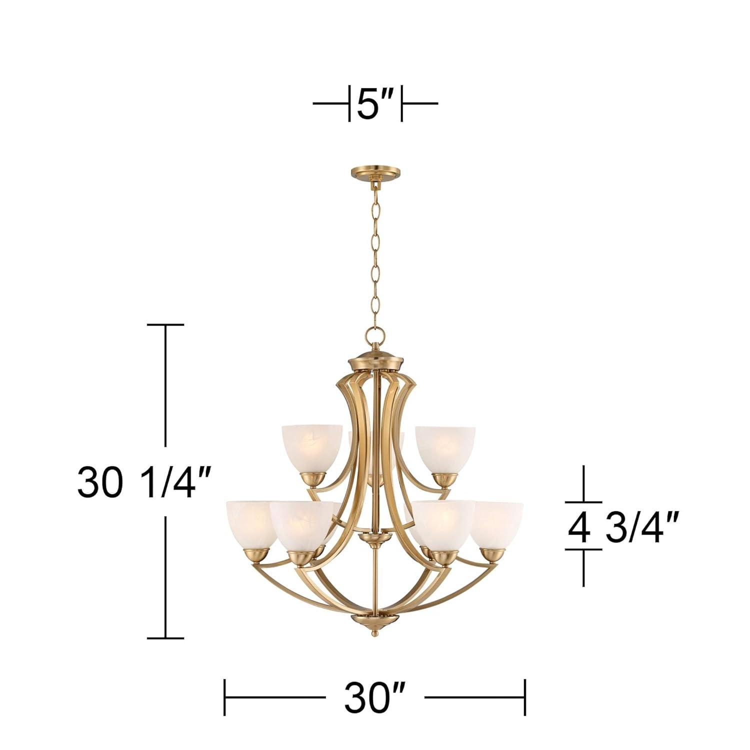 Possini Euro Design Milbury Soft Gold Chandelier 30" Wide Industrial Tiered White Glass Shade 9-Light Fixture for Dining Room House Kitchen Island