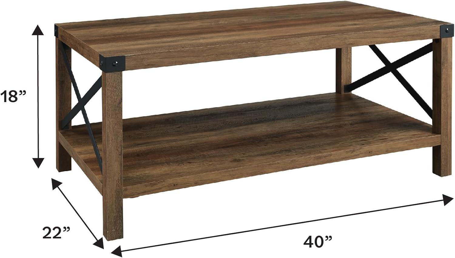 40 inch Metal X Wood Coffee Table in Reclaimed Barnwood with Black Metal