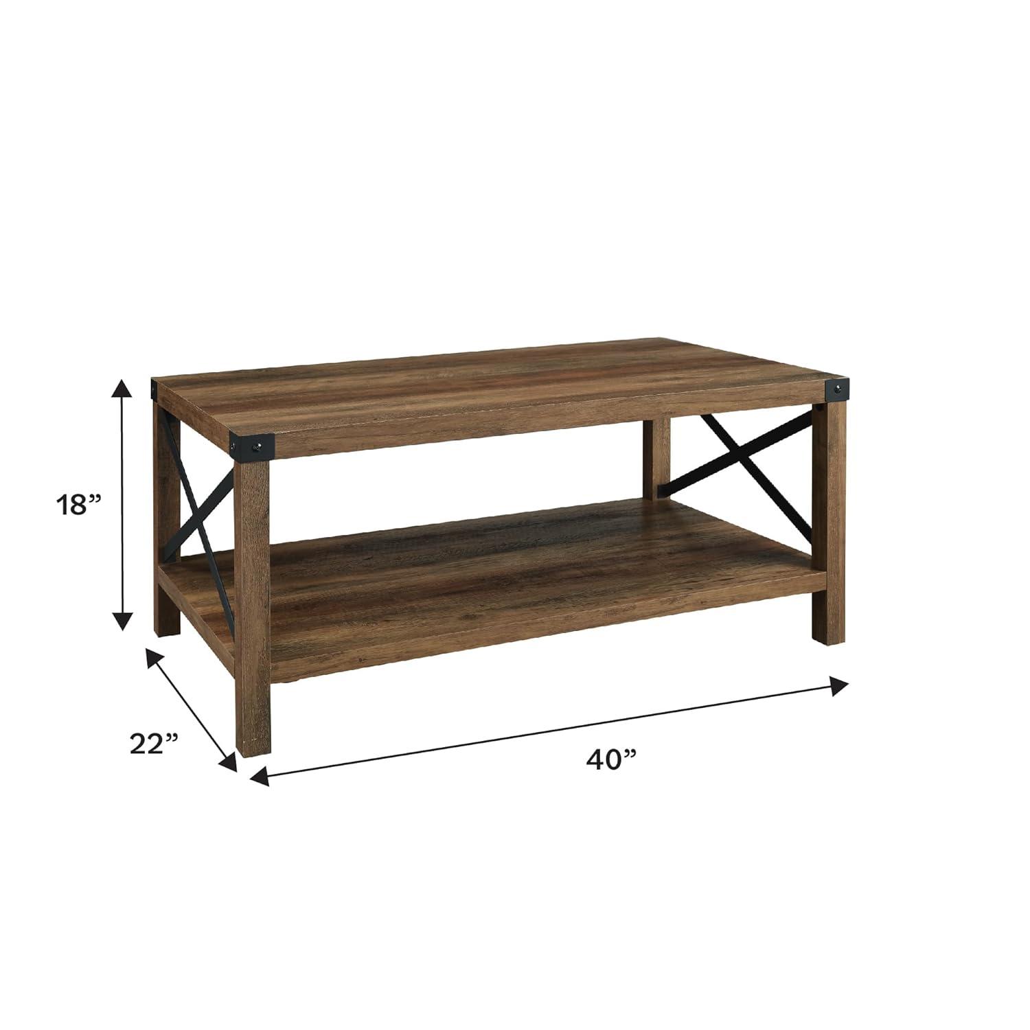 40 inch Metal X Wood Coffee Table in Reclaimed Barnwood with Black Metal