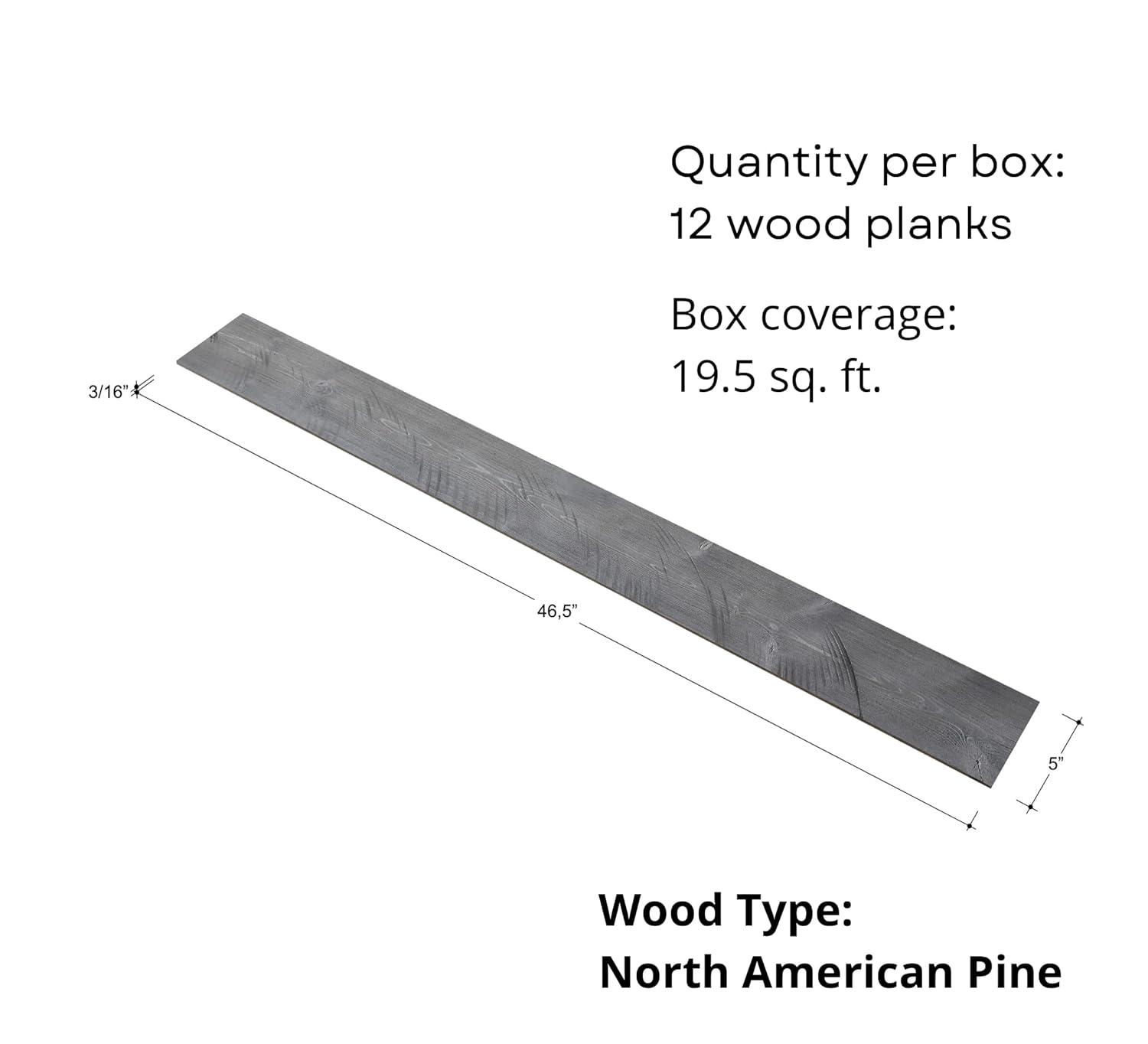 WoodyWalls Peel and Stick Wood Planks | Real Wood Wall Panels | Premium Set of 12 Wood Planks for Walls | DIY Wood Panels (19.5 sq. ft. per Box) Gray
