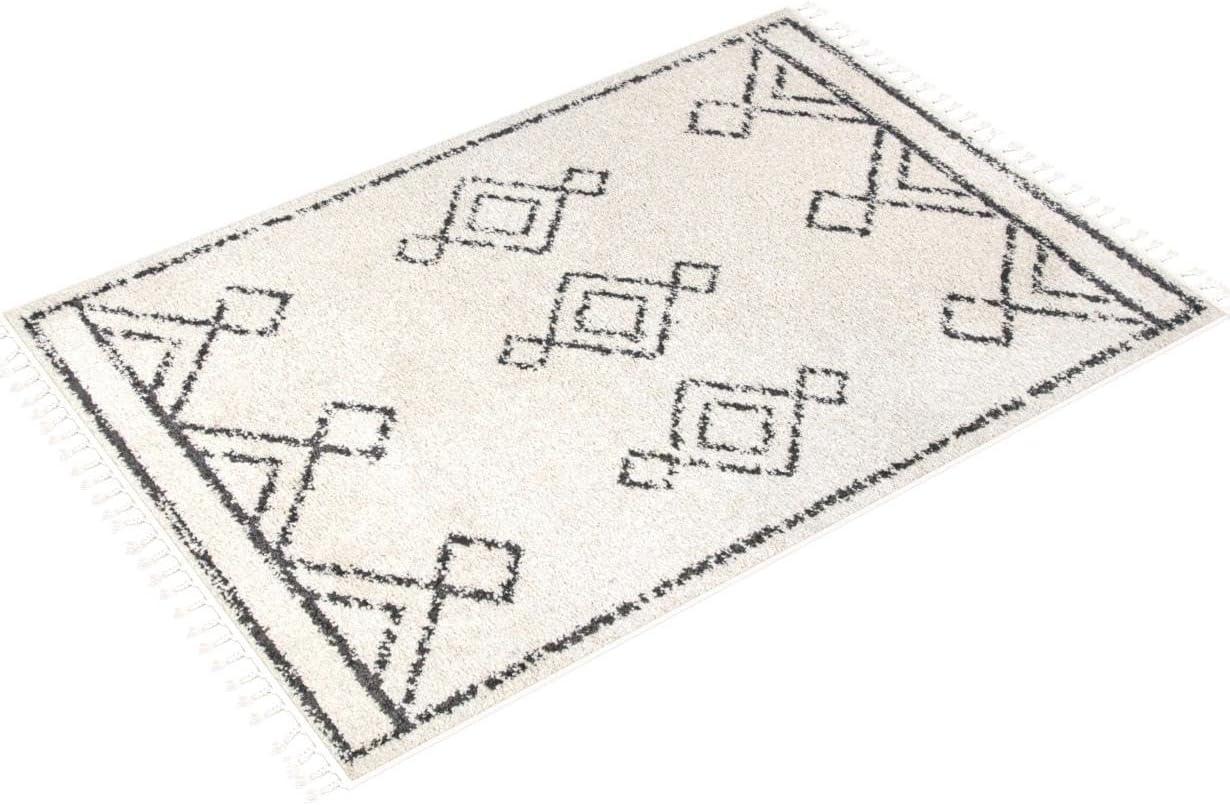 Nuloom Mackie Geometric 4x6 Shag Indoor Area Rug for Living Room Bedroom Dining Room Nursery, Off White/Charcoal