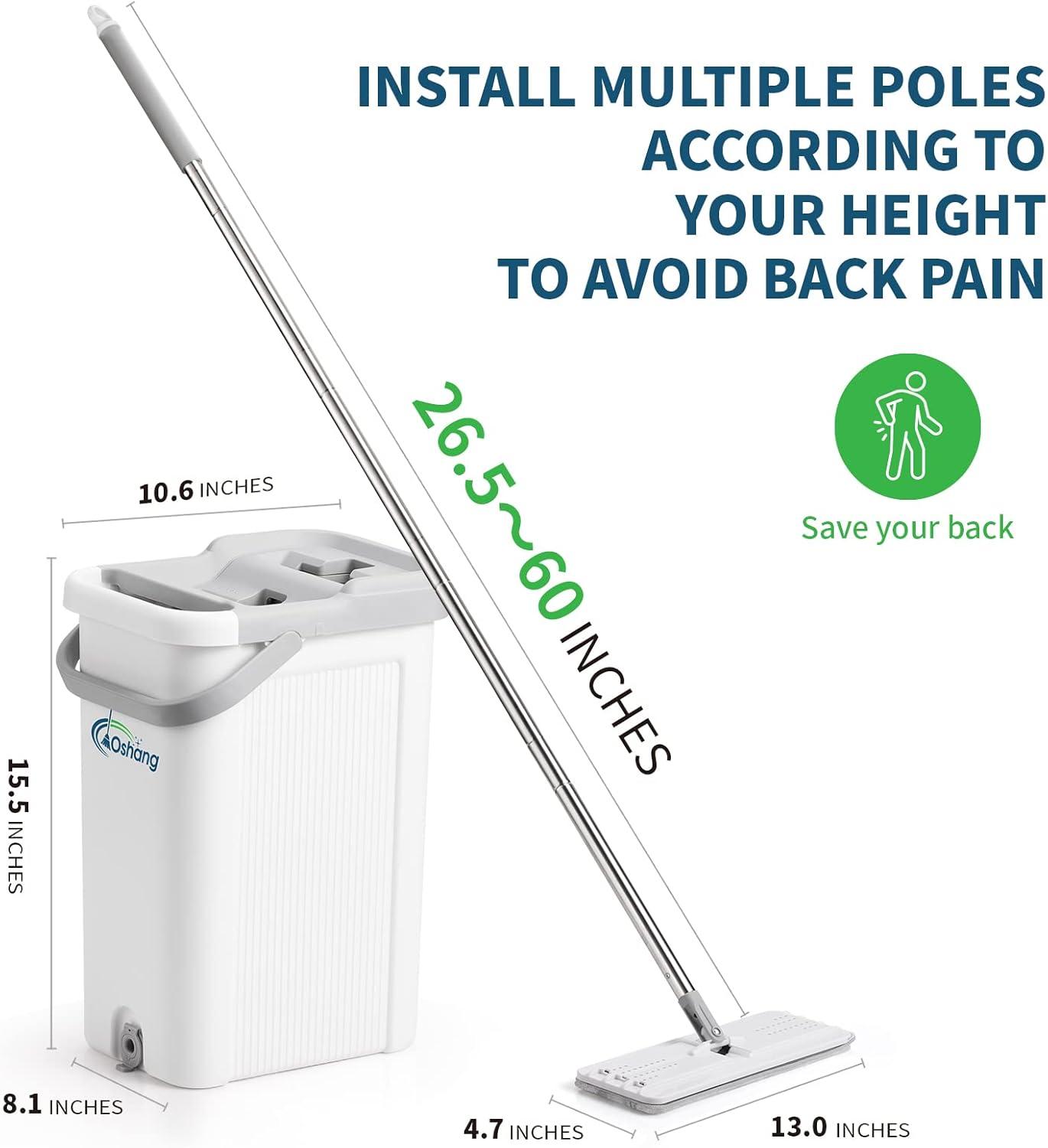 Oshang Oshang Flat Mop and Bucket OG2 - Hand-Free Floor Cleaning Mop - 4 Microfiber Mop Pads Included