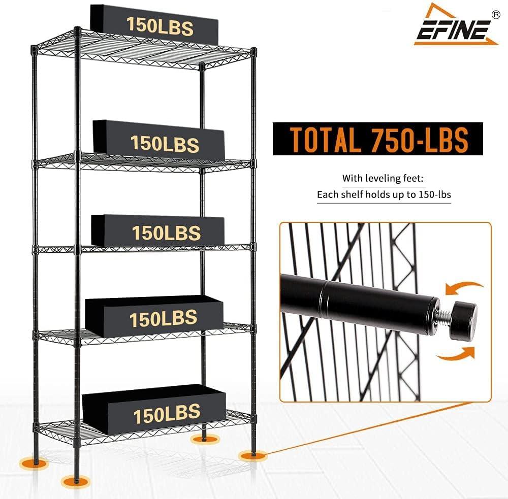 EFINE 5-Shelf Shelving Unit with Shelf Liners Set of 5, Adjustable, Metal Wire Shelves, 150lbs Loading Capacity Per Shelf, Shelving Units and Storage for Kitchen and Garage