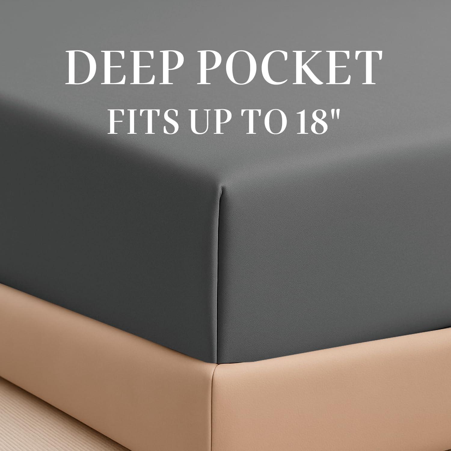 Hyde Lane Luxury 1000 Thread Count 100% Cotton Sheets | Very Soft & Thick - Fits Upto 20" Mattress | Sateen Weave Bed Sheets 18" Deep Pocket- 4 PC Sheet Set (Grey, California King)