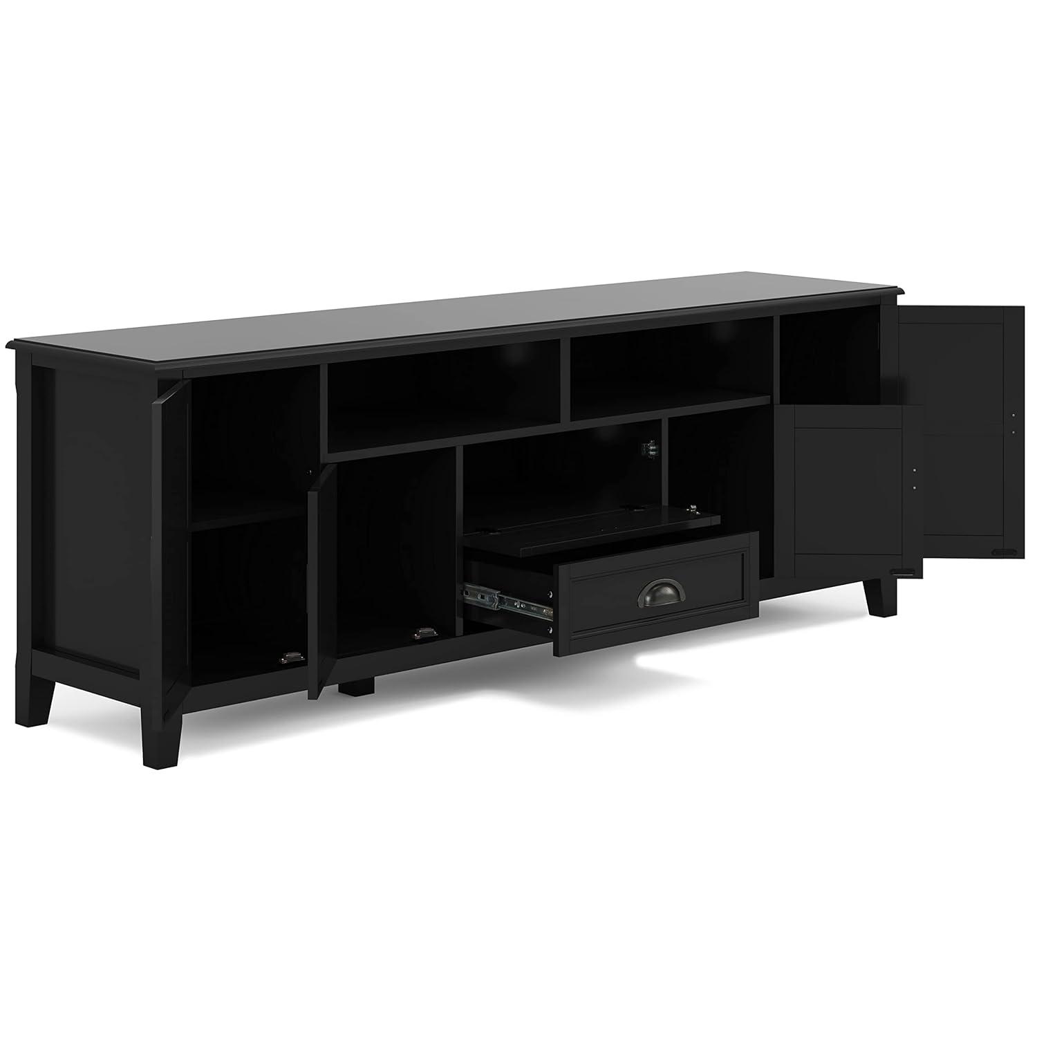 Simpli Home Burlington 72"W Solid Wood TV Stand for TVs up to 80" with 4 Cabinets