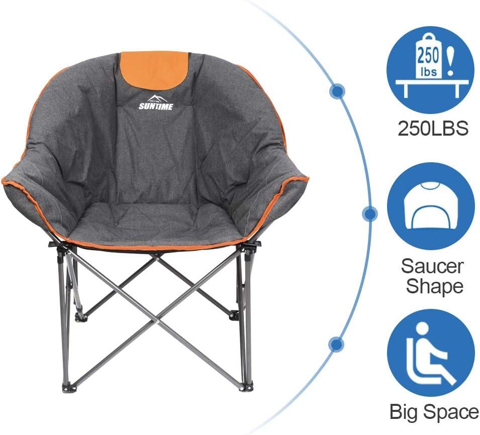 OUTDOOR LIVING SUNTIME Sofa Chair, Oversize Padded Moon Leisure Portable Stable Comfortable Folding Chair for Camping, Hiking, Carry Bag