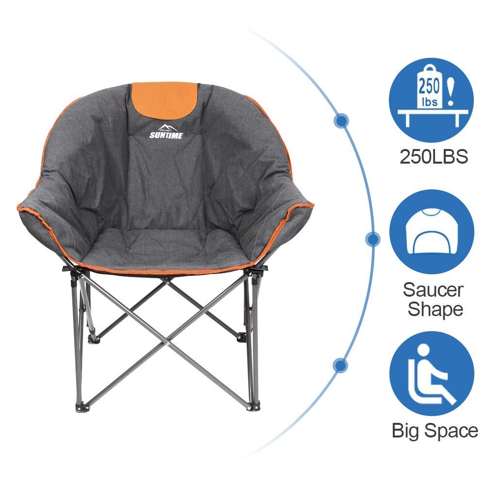 OUTDOOR LIVING SUNTIME Sofa Chair, Oversize Padded Moon Leisure Portable Stable Comfortable Folding Chair for Camping, Hiking, Carry Bag
