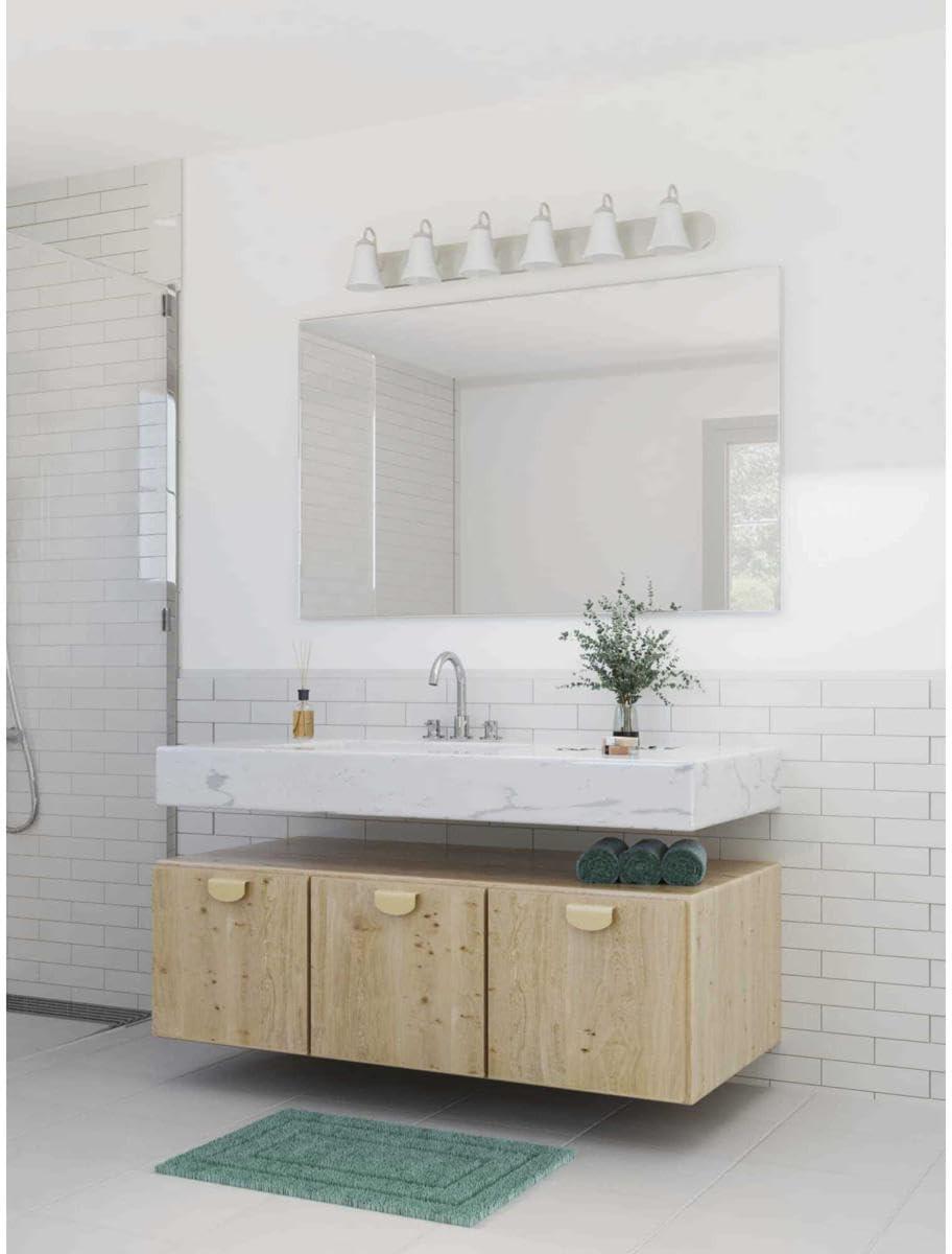 Progress Lighting, Classic Collection, 6-Light Bath, Brushed Nickel, Etched Glass Shades