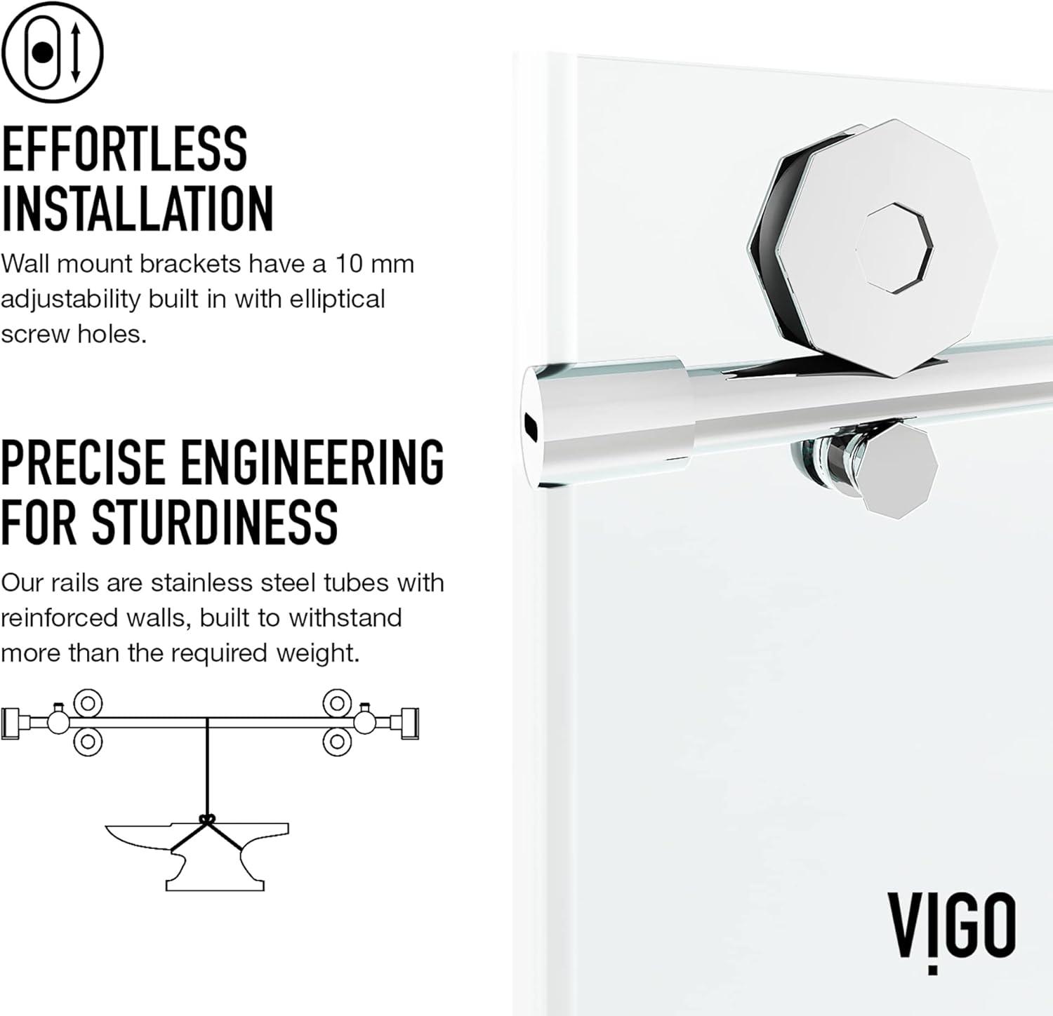 Elan Hart 56-60" W x 76" H Sliding Frameless Shower Door with 3/8" Clear Glass