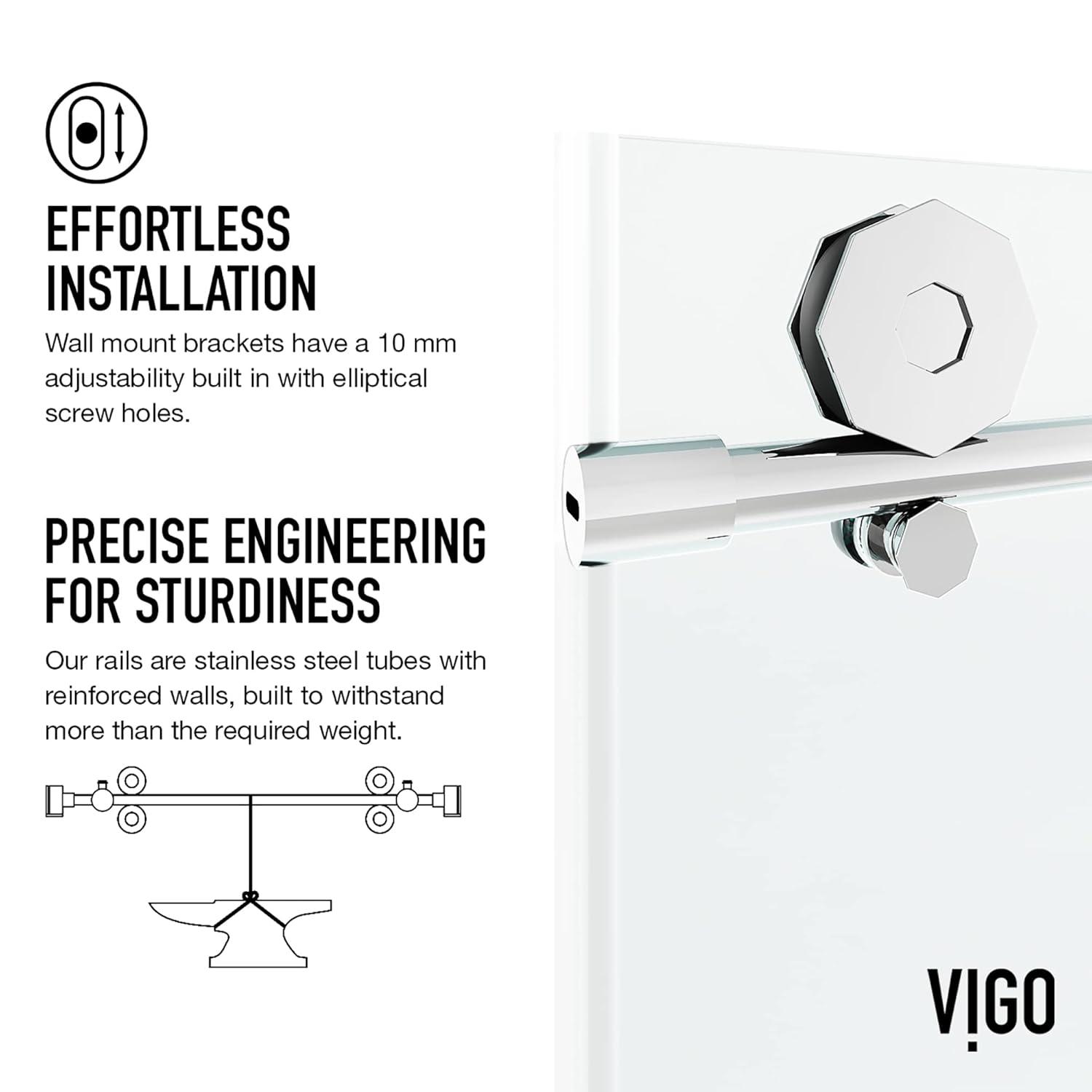 Elan Hart 56-60" W x 76" H Sliding Frameless Shower Door with 3/8" Clear Glass