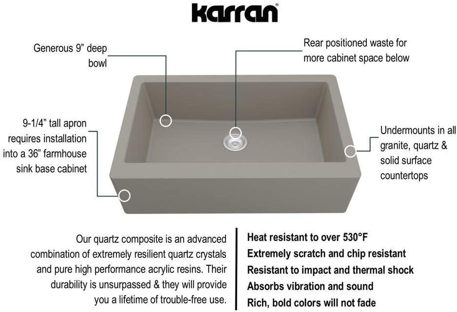 Karran Farmhouse/Apron-Front Quartz Composite 34'' X 21-1/4'' Single Bowl Kitchen Sink