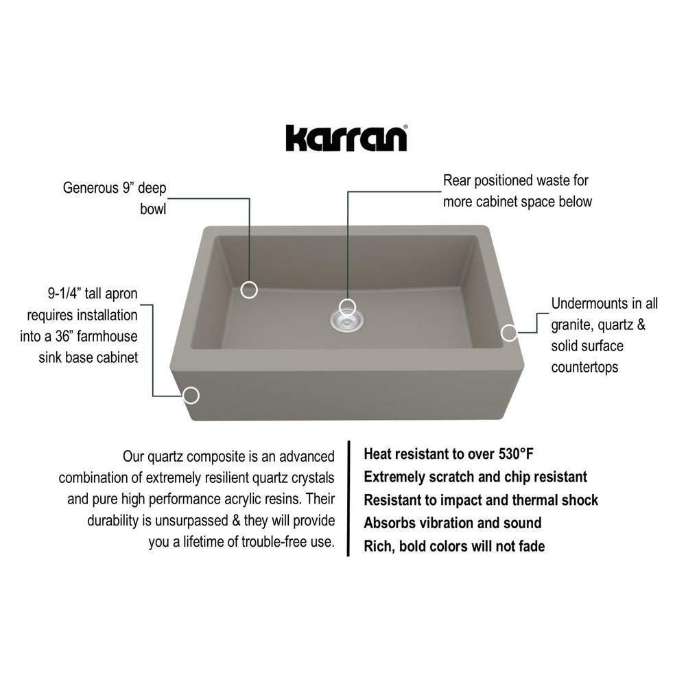 Karran Farmhouse/Apron-Front Quartz Composite 34'' X 21-1/4'' Single Bowl Kitchen Sink