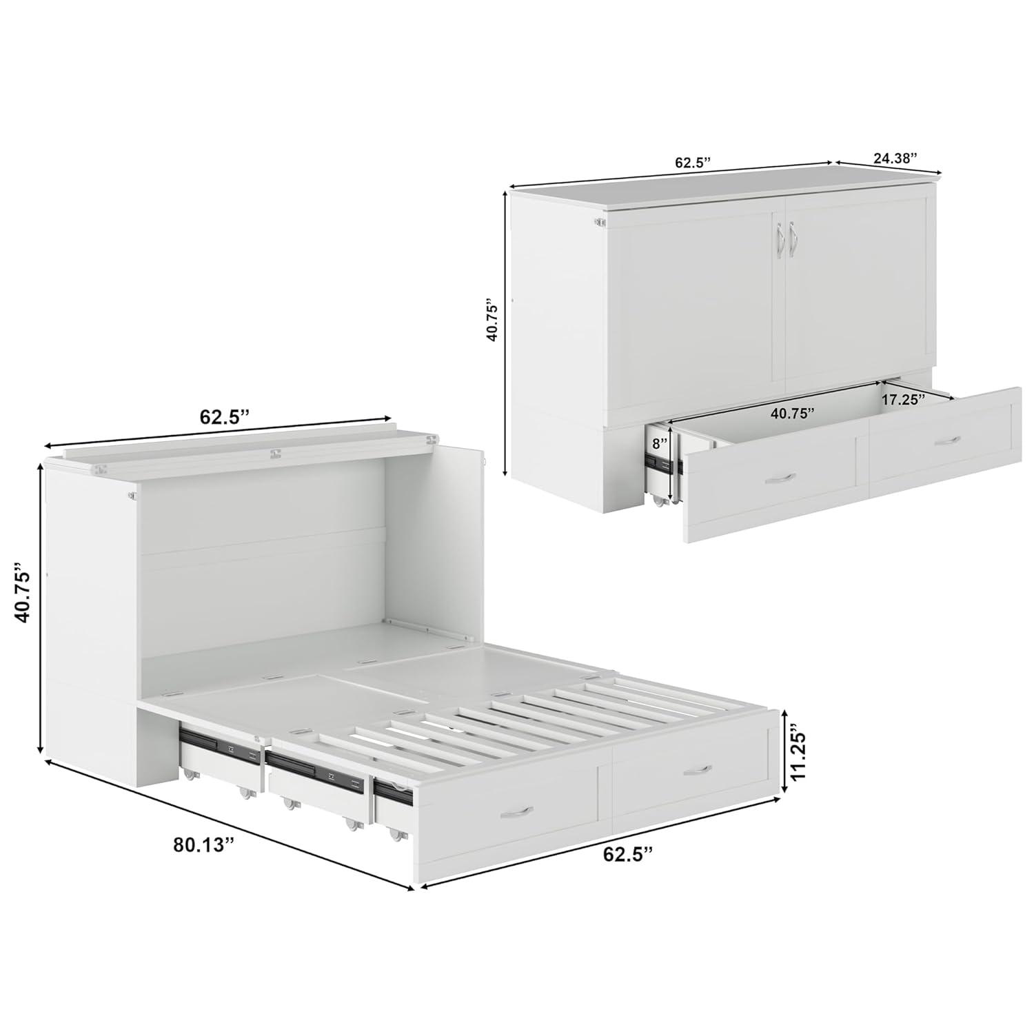 Hamilton Murphy Bed Chest Queen White with Charging Station