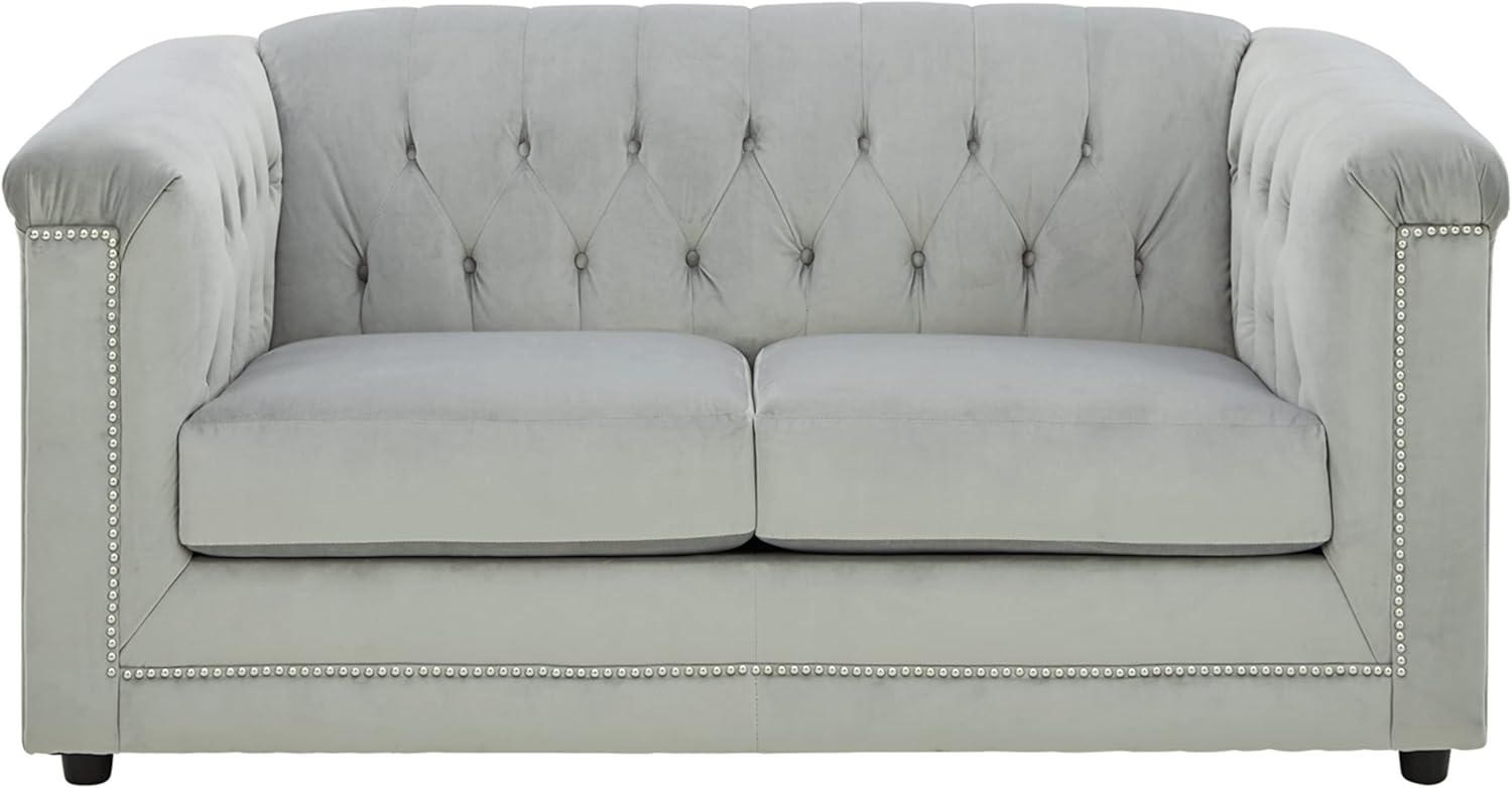 Ashley Furniture Josanna Modern Velvet & Wood Loveseat in Light Gray