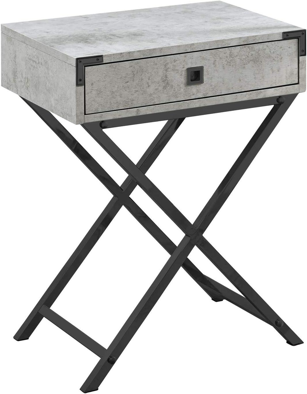 Monarch Specialties Accent Table Side End Nightstand Lamp Storage Drawer Living Room Bedroom Metal Laminate Grey Black Contemporary Modern