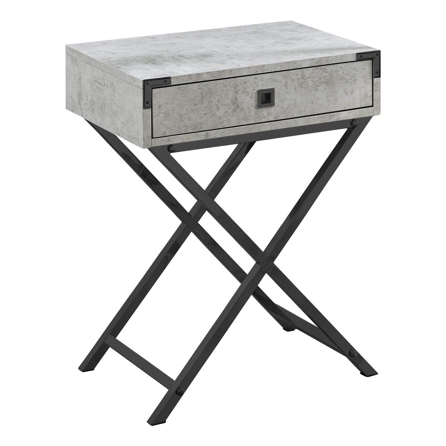 Monarch Specialties Accent Table Side End Nightstand Lamp Storage Drawer Living Room Bedroom Metal Laminate Grey Black Contemporary Modern