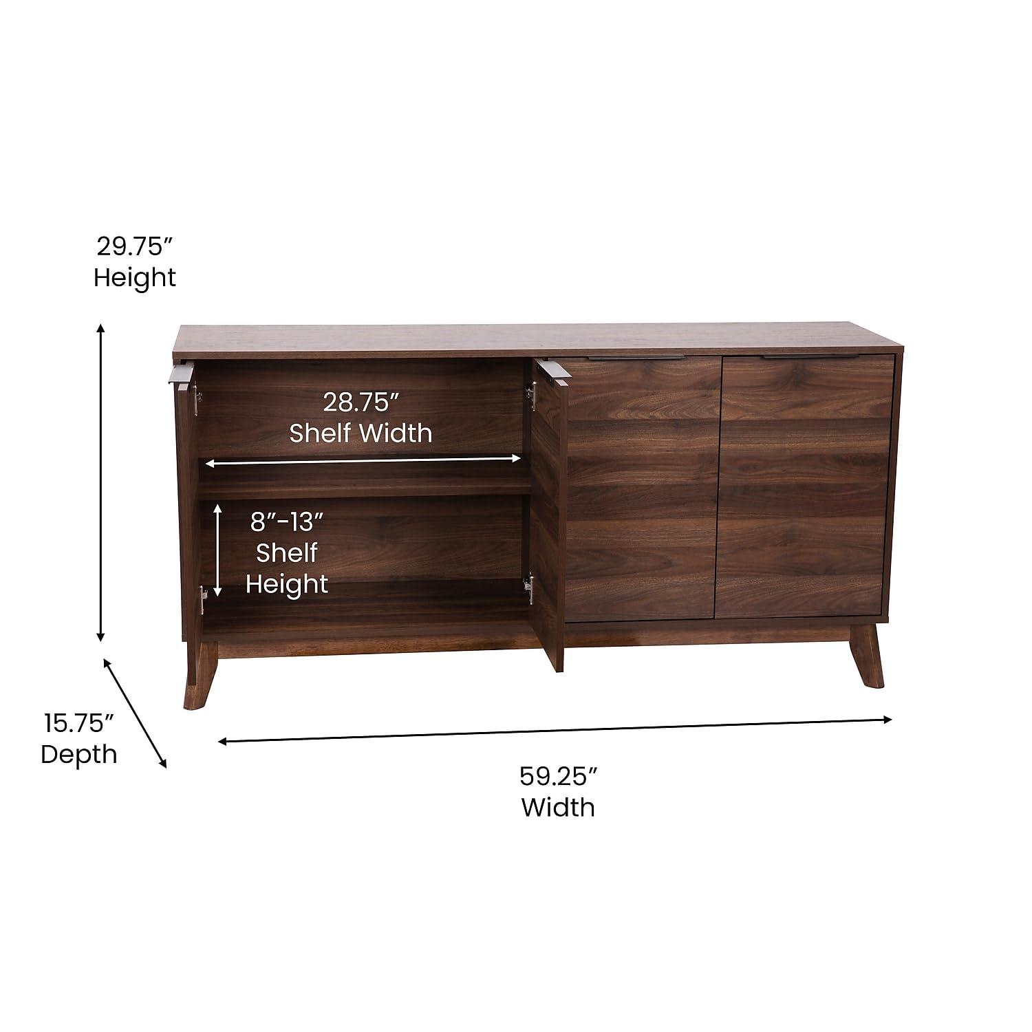 Flash Furniture 60" Buffet Cabinet with 4 Soft Close Doors and Adjustable Shelves - Dark Walnut