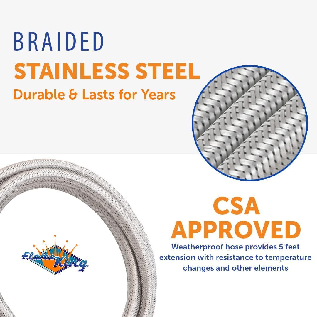 Flame King Flame King 5ft Steel Braided Hose, 1lb to 20lb Adapter for Portable Appliances