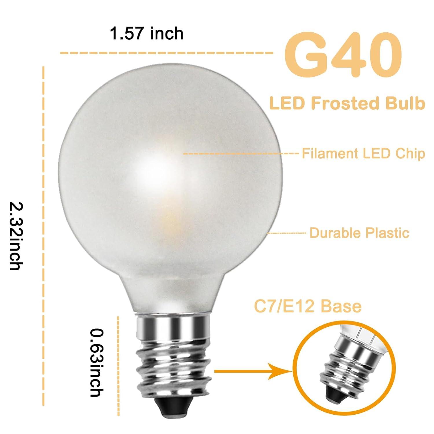Novelty Lights Frosted White G40 Globe Hanging Outdoor String Light Replacement Bulbs E12 Candelabra Base 5 Watt