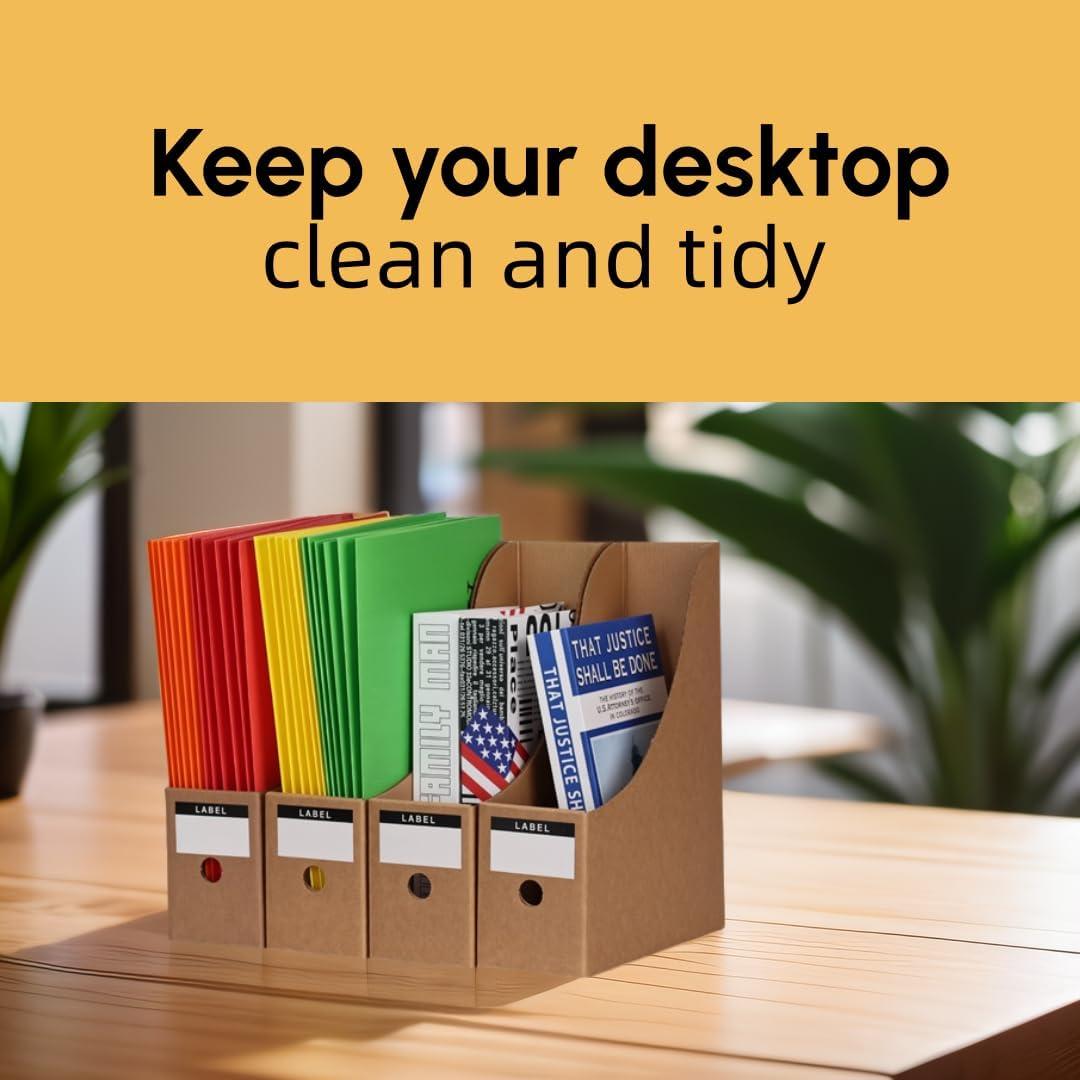 HUAPRINT Magazine File Holder(12 Pack,White)-Folder Holder,Desk File Organizer,Document Holder Box,Magazine Storage Box,With Labels