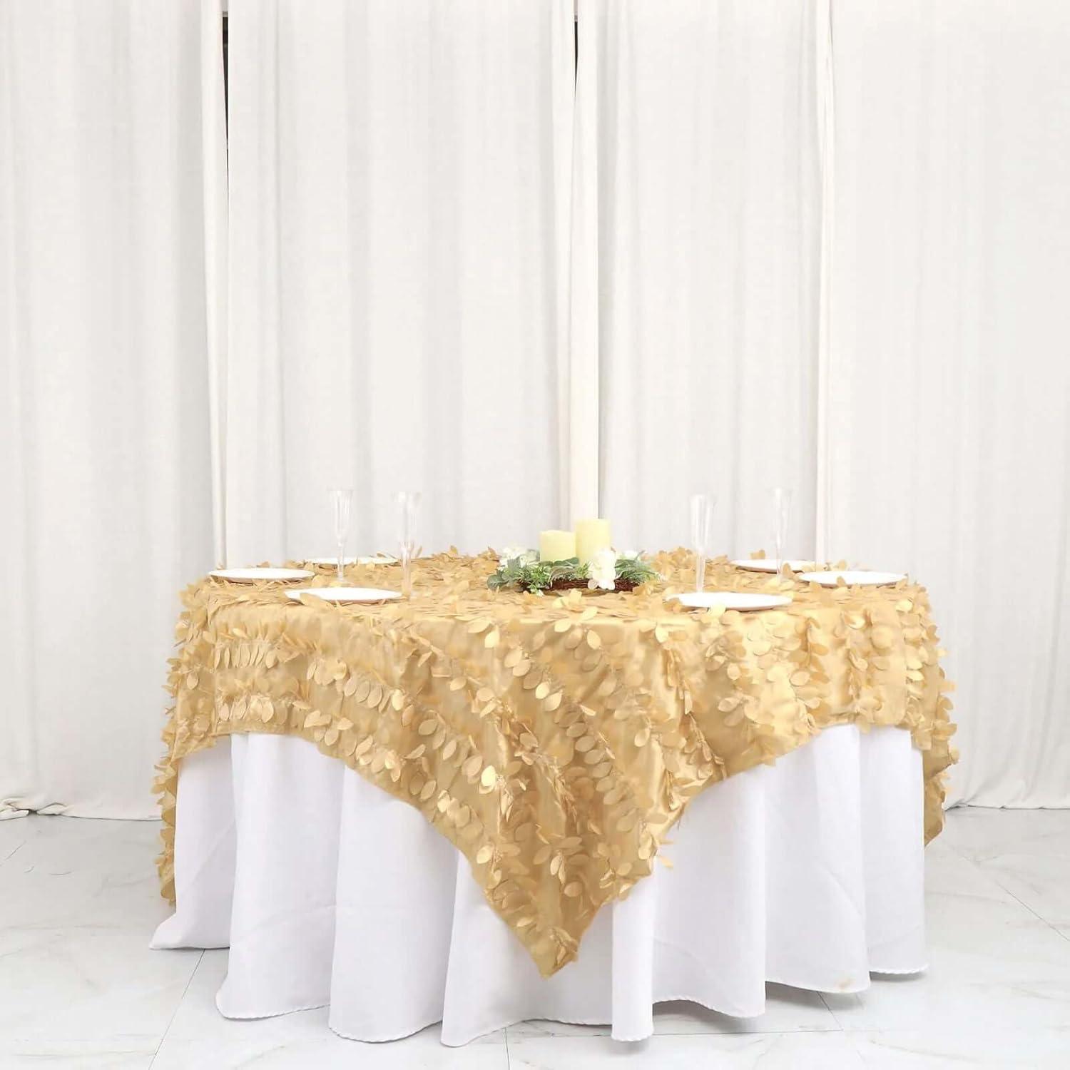 Efavormart 90"x90" Square Leaf Petal Taffeta Tablecloth - Decorative 3D Leaf Ruffle Table Cover for Forest Party, Wedding, Event, Dessert Tables - Green