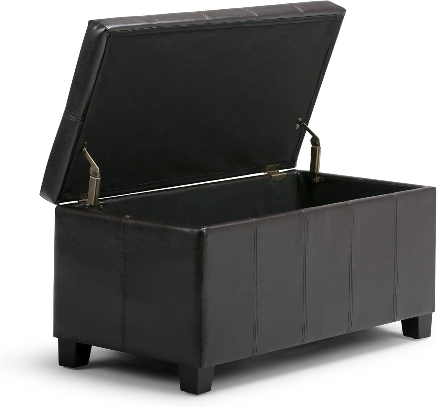 Simpli Home Dover Faux Leather Storage Bench in Tanners Brown