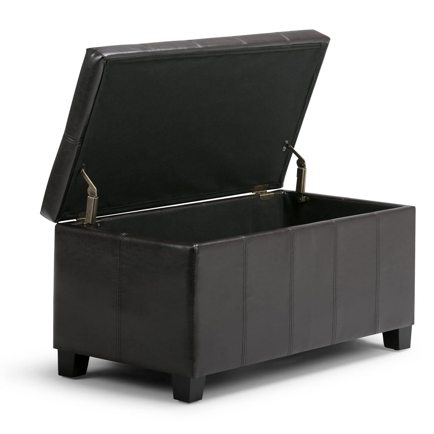 Simpli Home Dover Faux Leather Storage Bench in Tanners Brown